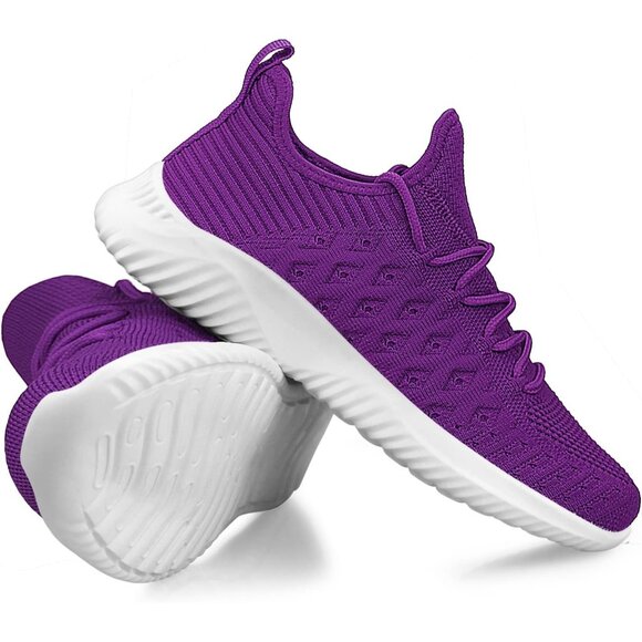 Women Purple Slip-On Walking Shoes Lightweight Breathable Non-Slip Sneakers - Picture 5 of 6